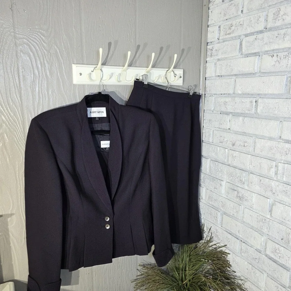 Albert Nipon Plum Purple Skirt Suit Set‎ 3 Pc, Sz 6, Corpcore Career Office, EUC
